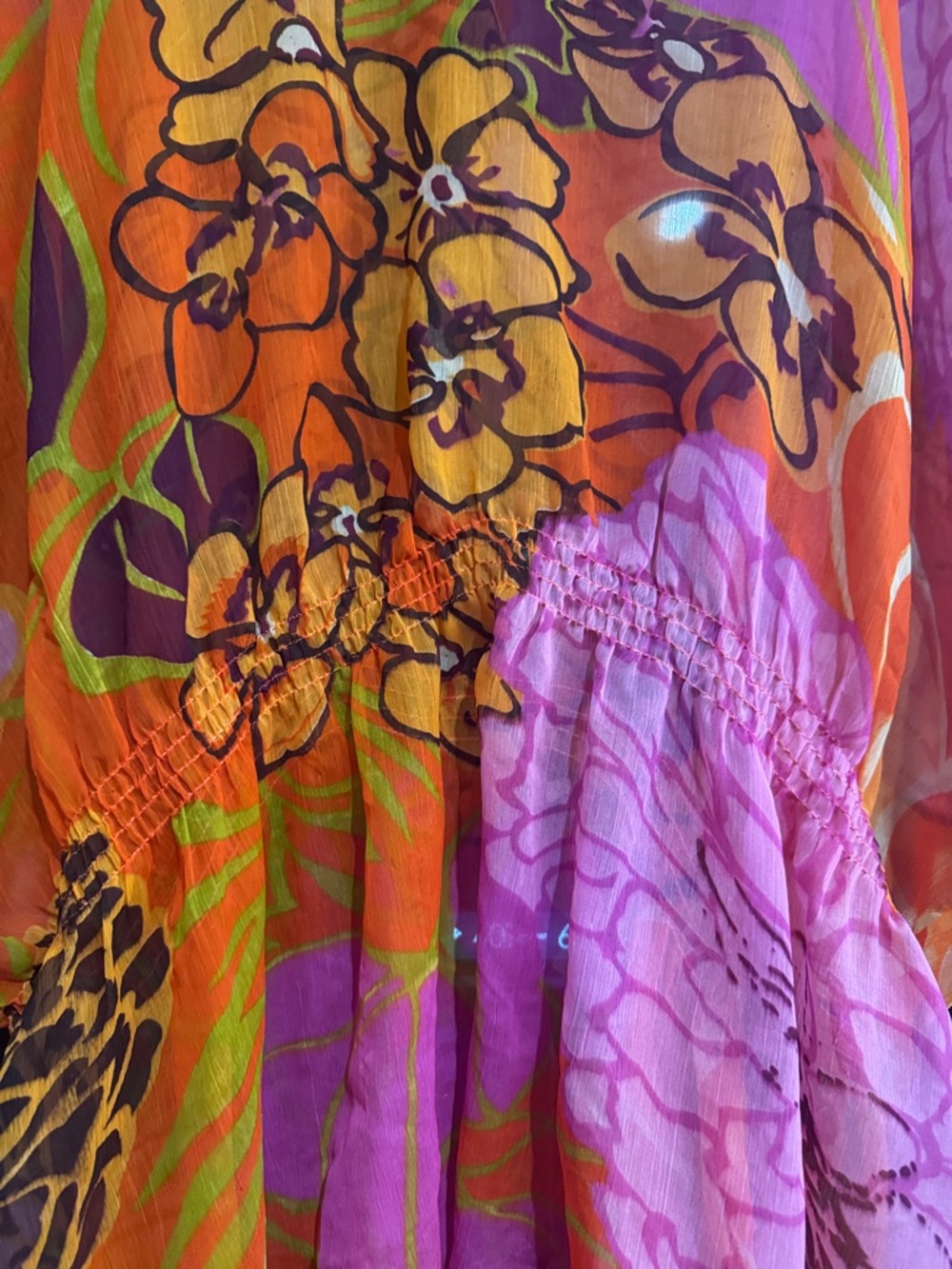 Anukshah Sheer Floral Kaftan Top Sequin Neck Resort Boho Tunic Free Size - Picture 4 of 4